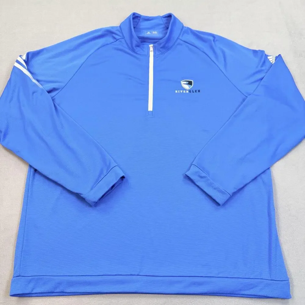 Adidas Golf Pullover Mens XL Blue Quarter Zip Riverglen Logo Performance Top